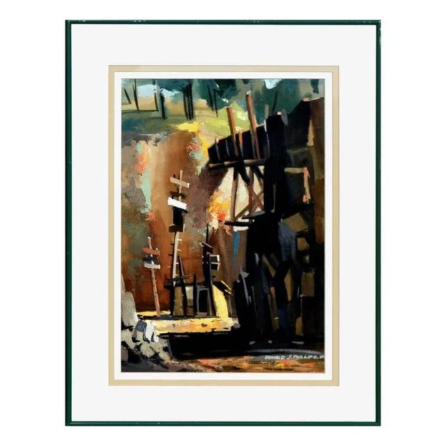 Mid 20th Century "Boats and Bridge" Maritime Oil Painting, Framed For Sale - Image 4 of 4