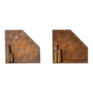 Pair of Vintage Brass and Copper Trench Art Bookends