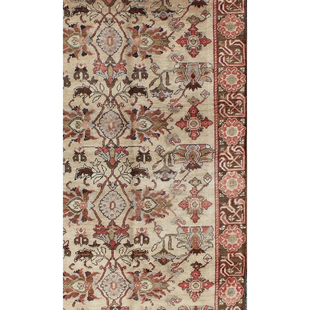 Tribal Vintage Oushak Rug From Turkey With All-Over Floral Design in Ivory, Brown & Red 4'4" X 9'5" For Sale - Image 3 of 7