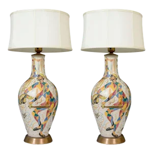 1950s Pair of Masquerade Themed Marcello Fantoni Lamps