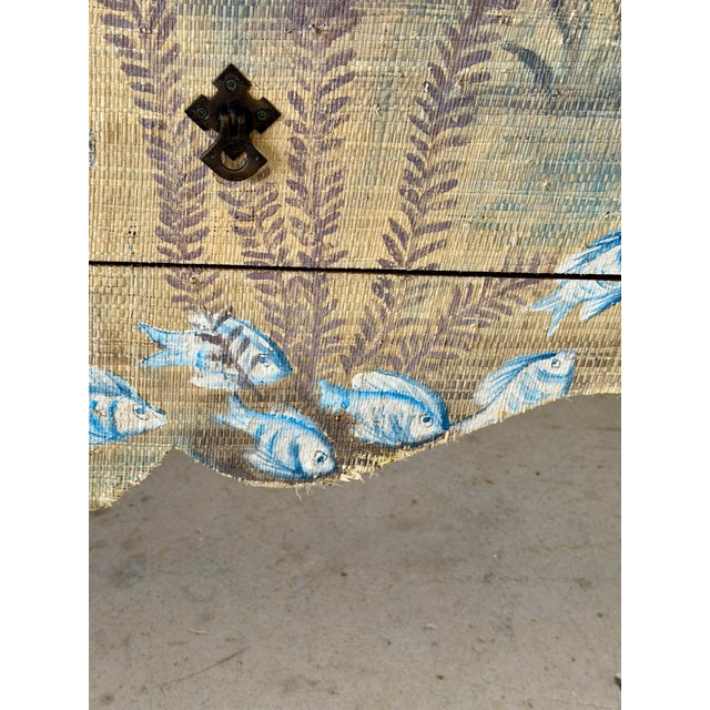 2000 - 2009 GuildMaster Coastal Hand-Painted Grasscloth Fish Sideboard Credenza For Sale - Image 5 of 12