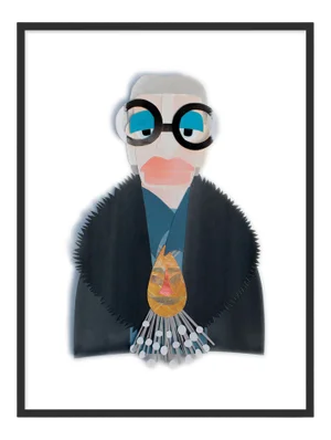 Iris with Navy Fur Coat by Melvin G in White Framed Paper, XS Art Print