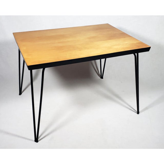Vintage Original Mid-Century Modern Maple Wood Table W Hairpin Metal Legs & Wood Pull-Out For Sale - Image 11 of 14
