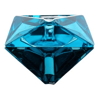 Art Deco Blue Faceted Glass Ashtray by Moser, Czechoslovakia, 1930 For Sale