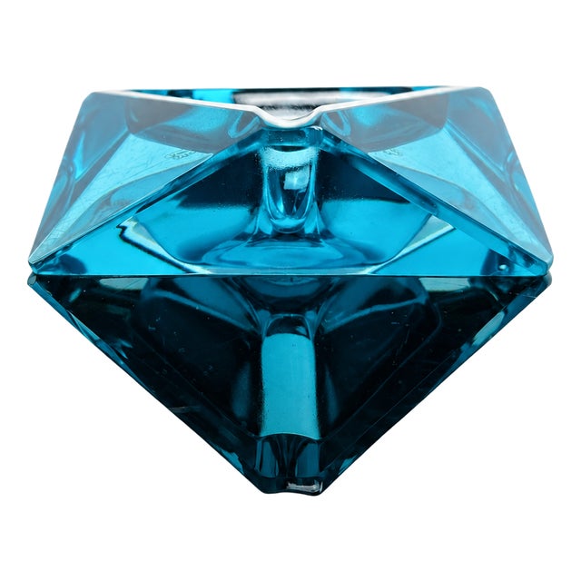 Art Deco Blue Faceted Glass Ashtray by Moser, Czechoslovakia, 1930 For Sale