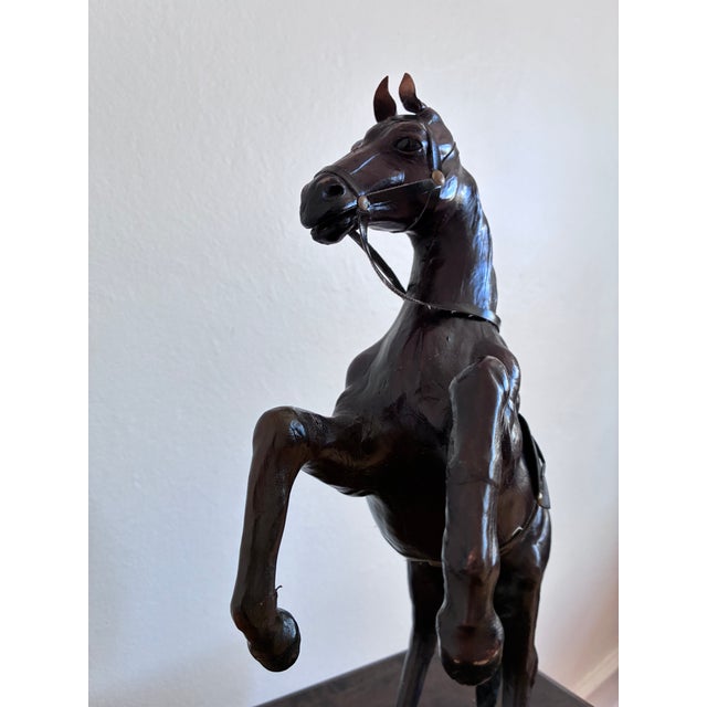 VIntage Handcrafted Leather Horse Statue With Brass Appointments For Sale - Image 10 of 14