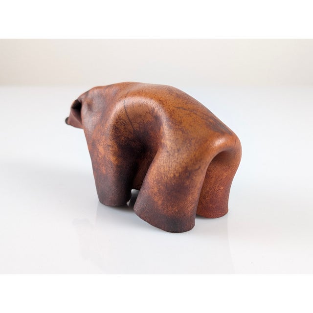 Handmade leather bear figurine, 1960s. The leather exhibits a developed original patina with a textured surface and brown...