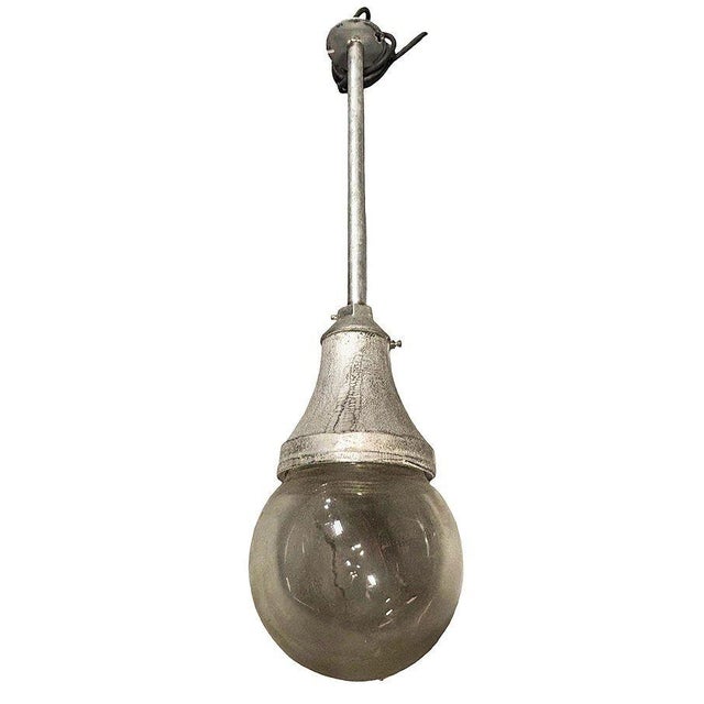 Industrial 1930s Benjamin Vapor-Tight Industrial Hanging Pendant Light W/ Globe, 2 Available For Sale - Image 3 of 7