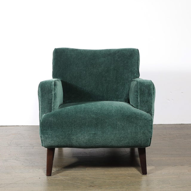 1950s Pair of Mid-Century Curvilinear Green Mohair Lounge Chairs W/ Ebonized Supports For Sale - Image 5 of 15
