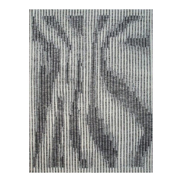 4x6 Gray Hand-Knotted Wool Vertical Shifting Sands Abstract Modern Carpet Rug For Sale