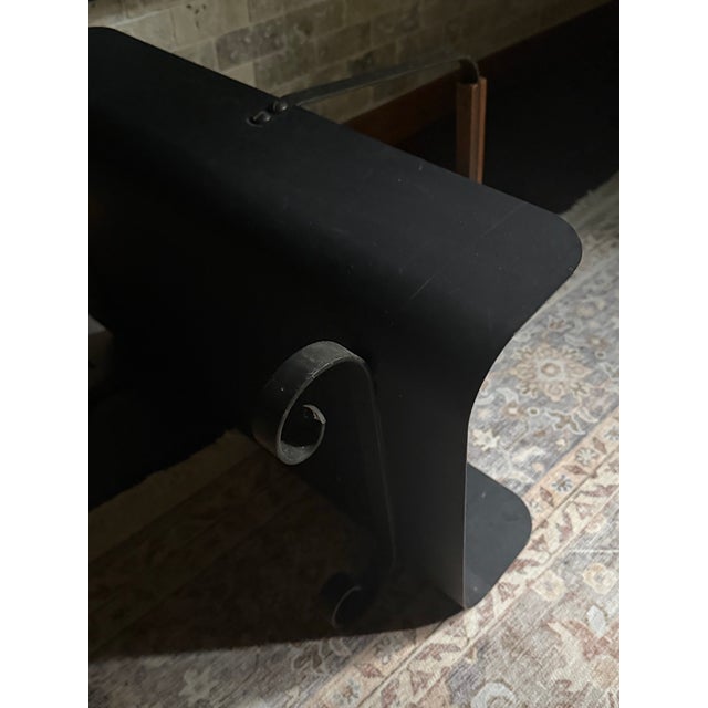 Rustic 1970s Blackened Iron Firewood Holder With Hardwood Handle For Sale - Image 3 of 3
