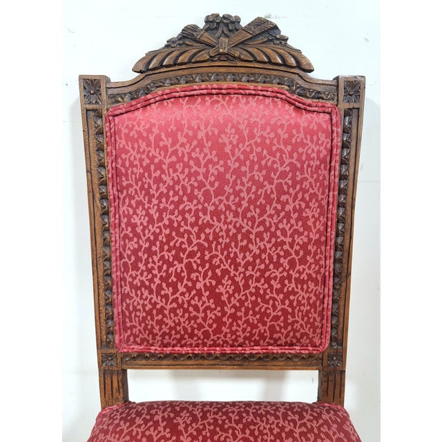 Pair Antique French Louis XVI Carved Walnut Upholstered Side Chairs For Sale - Image 10 of 14