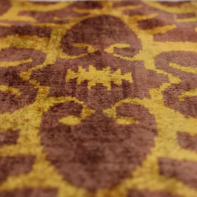 Hand-Knotted Ochre & Mahogany Ikat Lumbar Pillow - 16x24 Organic Dyed For Sale In San Francisco - Image 6 of 8