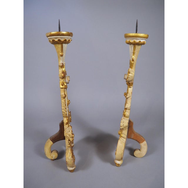 Pair of 19th Century Venetian Parcel Gilt and Painted Rococo Style Candlesticks For Sale - Image 17 of 18