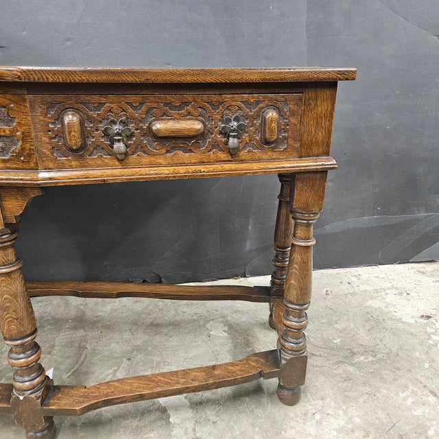 Wood Vintage English Oak 2 Drawer Console Table With Shaped Front For Sale - Image 7 of 17