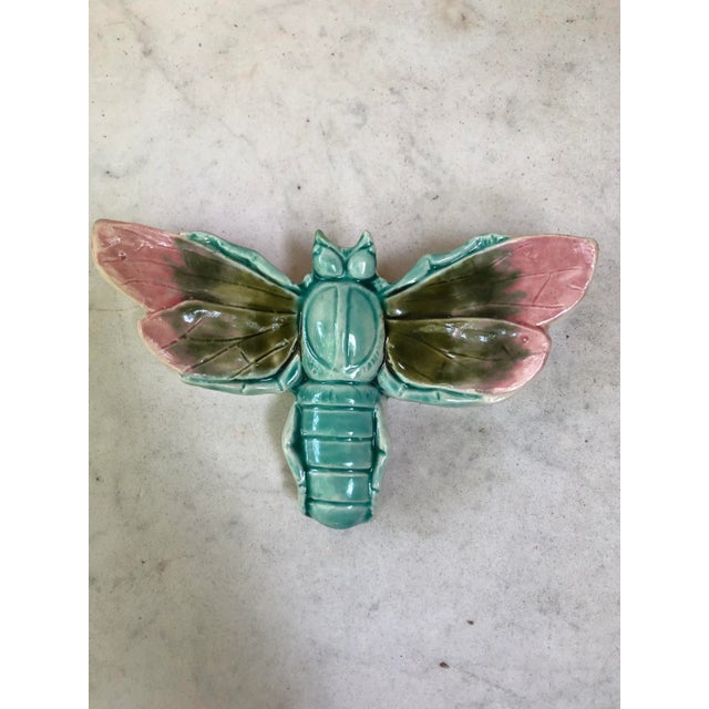 Majolica dragonfly wall pocket by Desvres, circa 1900.