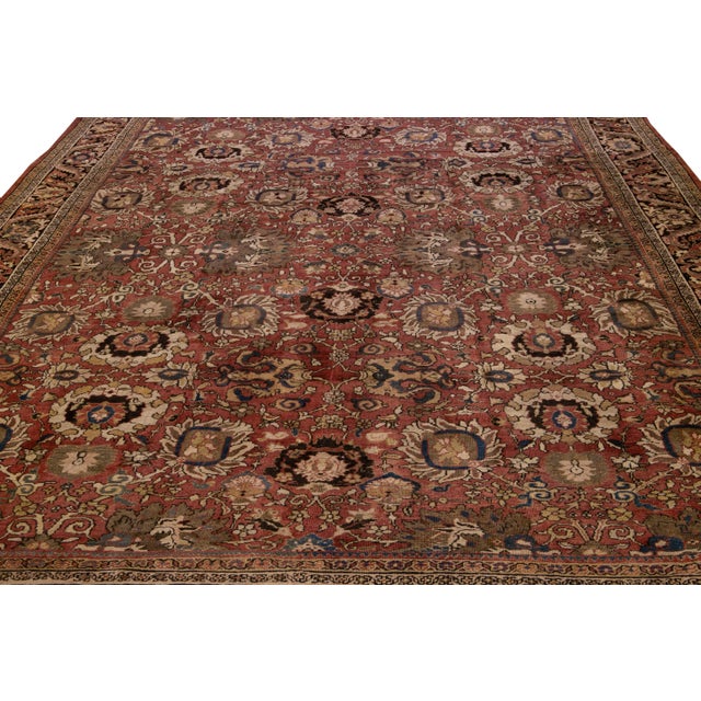 Traditional Antique Sultanabad Handmade Floral Red Oversize Wool Rug For Sale - Image 3 of 10