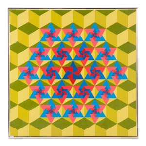 Yakov KaszemacherIsraeli 1970s OP Art Kabbala Painting "Jerusalem, 5732" (Star of David) Judaica, 1972