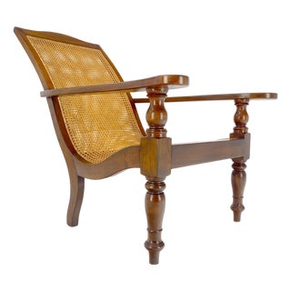 Solid Turned Teak Mid Century Modern Cane Back Lounge Chair MINT For Sale