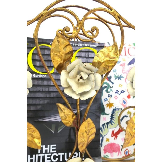 Italian Gold Gilt Magazine Holder Rack with Flowers and Leaves, 1950s For Sale - Image 12 of 13