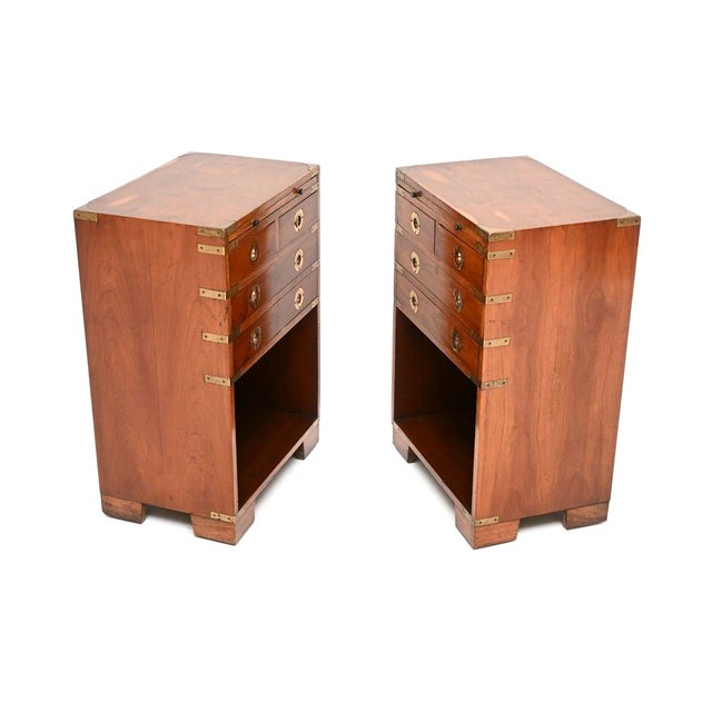 Vintage Military Campaign Bedside Cabinets in Yew Wood, 1930, Set of 2 For Sale - Image 6 of 11
