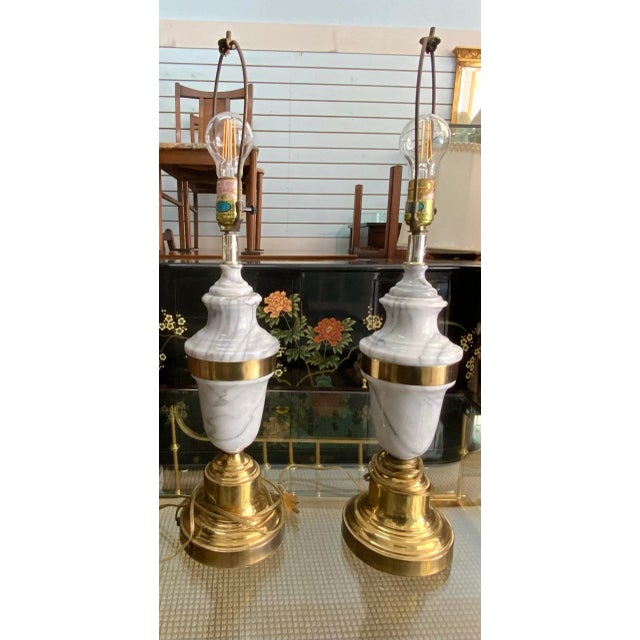 Mid 20th Century Marble and Brass Lamps - a Pair For Sale In West Palm - Image 6 of 8