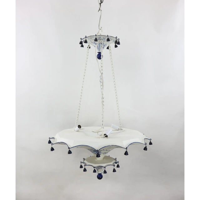 Vintage Two Tiers Upside Down Umbrella Ceiling Chandelier With Bells, White/ Blue in Arabasic Design Style For Sale In New York - Image 6 of 10