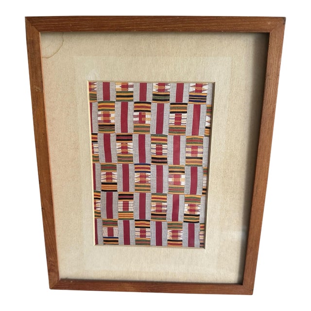 Vintage Framed Abstract Textile Wall Art in Wood Frame For Sale