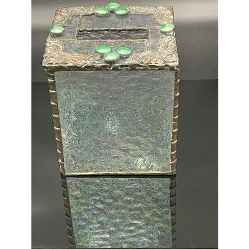 1980s Vintage Handmade Iridescent Stained Glass Tissue Box Cover Art Glass Decor For Sale - Image 5 of 15