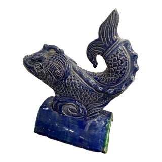 Antique Chinese Glazed Ceramic Roof Tile Fish Guardian Qing Dynasty 9in For Sale