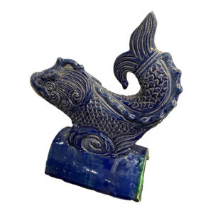 Antique Chinese Glazed Ceramic Roof Tile Fish Guardian Qing Dynasty 9in