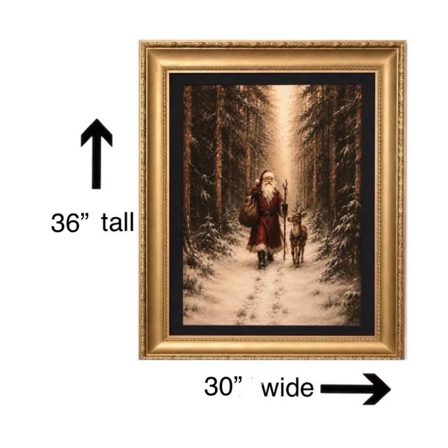 Large Santa & Reindeer Christmas Canvas Print in Gilded Wood Frame, 36” For Sale - Image 11 of 11