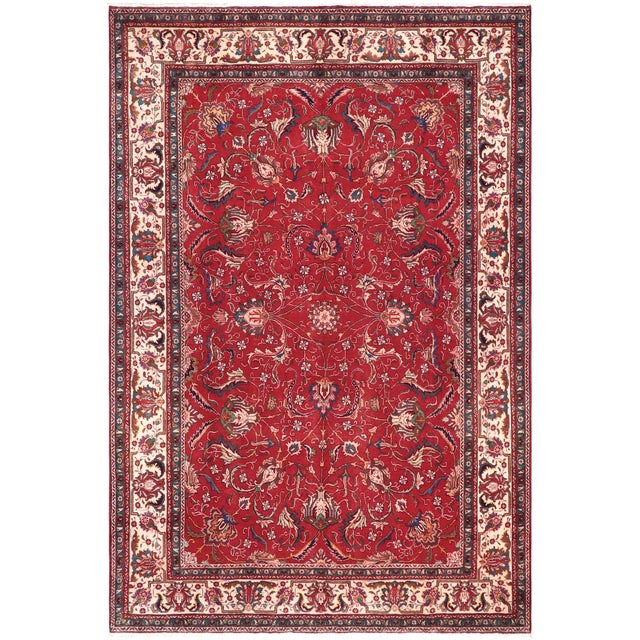 Shabby Chic Persian Tabriz Red/Beige Wool Rug - 8'10'' X 11'10'' For Sale - Image 10 of 10