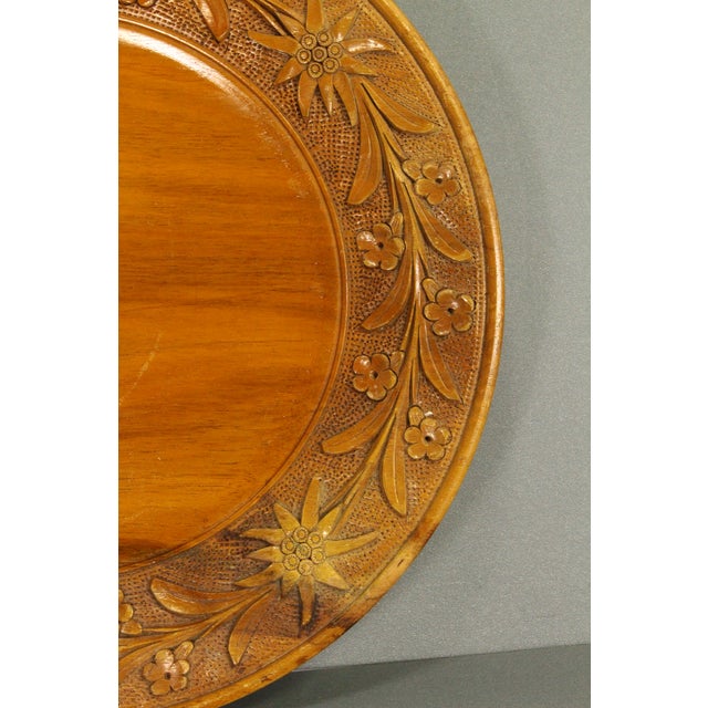 Early 20th Century Early 20th C. Black Forest Style Carved Wooden Plate W Edelweiss 10.5" For Sale - Image 5 of 13