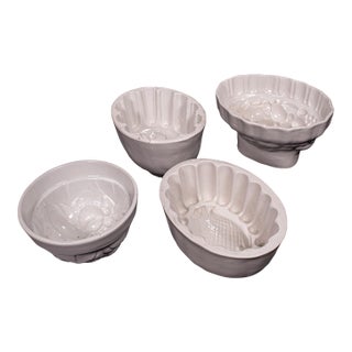 Set of 4 Antique Jelly Moulds, English, Ceramic, Country Kitchen, Victorian For Sale