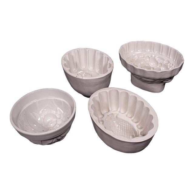Set of 4 Antique Jelly Moulds, English, Ceramic, Country Kitchen, Victorian For Sale