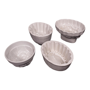 Set of 4 Antique Jelly Moulds, English, Ceramic, Country Kitchen, Victorian