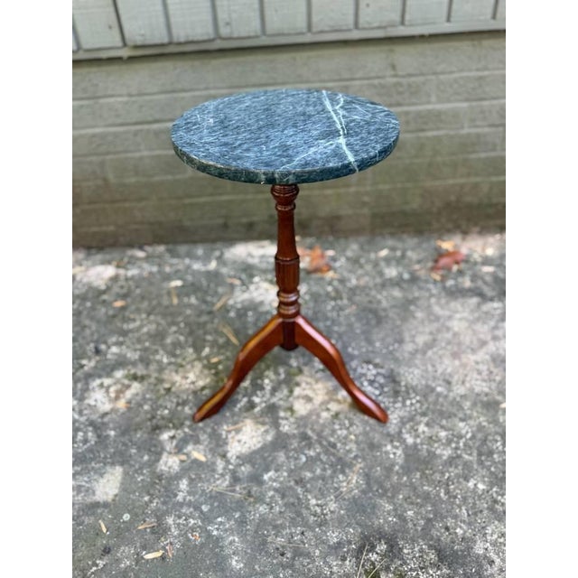 Wood Vintage Tripod Pedestal Base Marble Top Plant Stand by Bombay Company For Sale - Image 7 of 7