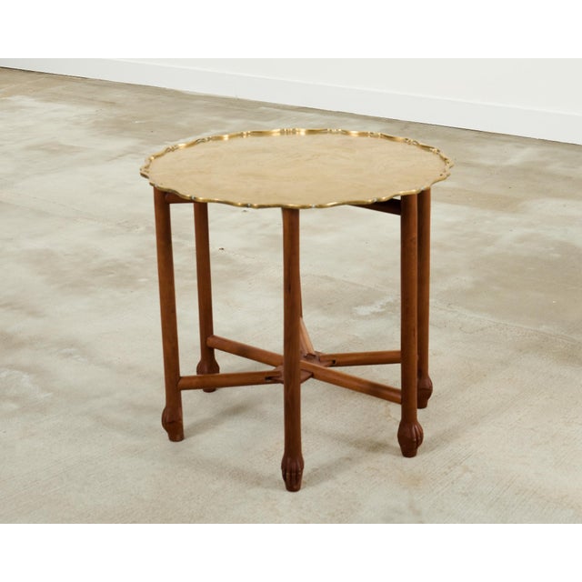 Asian Etched Brass Tray Table on Six Leg Folding Stand For Sale - Image 11 of 12