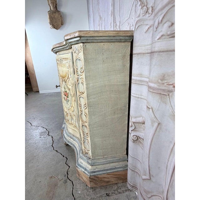 Italian Rococo Painted Serpentine Credenza With Floral Cartouches For Sale - Image 13 of 17