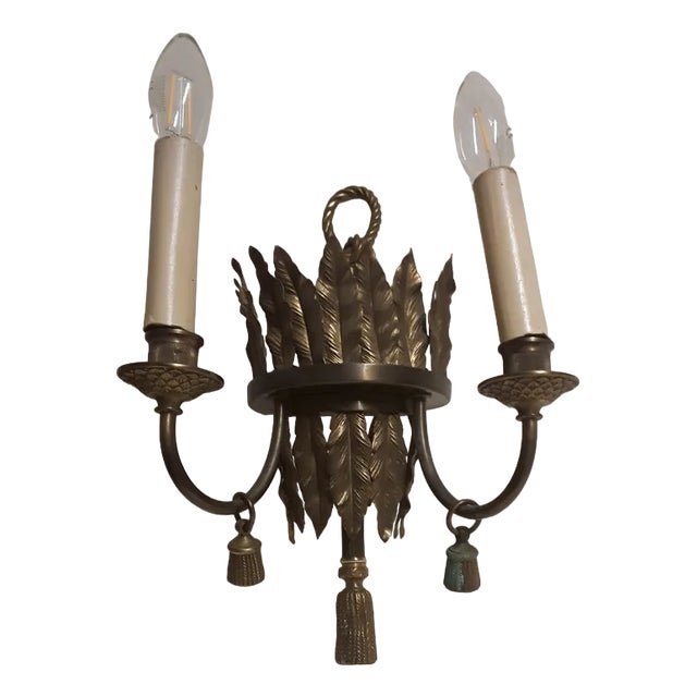 French Wall Lamp with Decorated Brass Frame from Chapels & Fils, 1960s For Sale