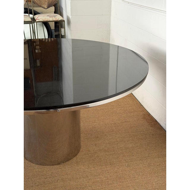 1970s Brueton Anello Black Granite and Stainless Steel Pedestal Round Dining Table For Sale - Image 10 of 12