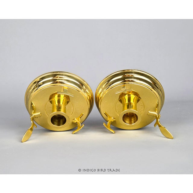 Pair of Vintage Brass Candlestick Holders With Fluted Glass Hurricane Shades For Sale In Greenville, SC - Image 6 of 6