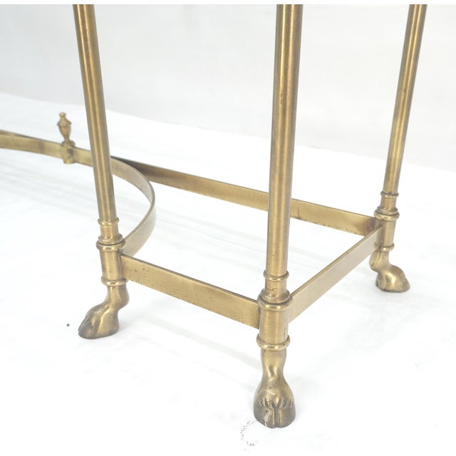 Mid-Century Modern Italian Hoof Feet Brass Frame Base 3/4" Glass Top Console Hall Table For Sale - Image 3 of 13