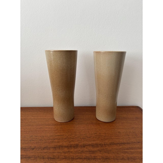 Beige Large Vintage Minimalist Glazed Stoneware Tumblers from Niderviller, 1970s, Set of 8 For Sale - Image 8 of 9