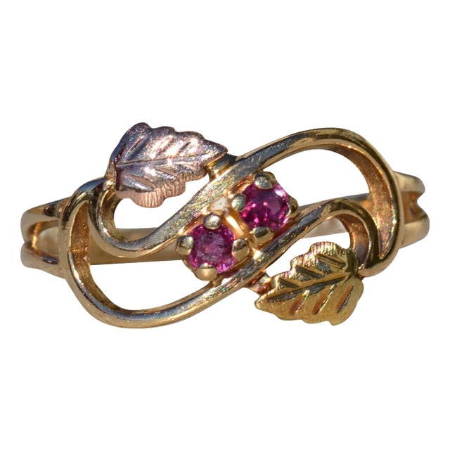 Ladies 14K Two Tone Ruby Leaf Ring For Sale