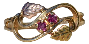 Ladies 14K Two Tone Ruby Leaf Ring
