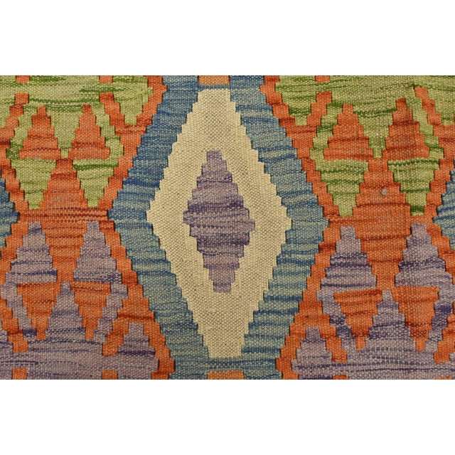 Orange Kilim Rug 4'1'' X 5'7'' Multicolor Wool Tribal Handwoven Oriental Carpet For Sale - Image 8 of 13
