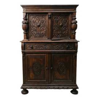 Early 20th Century Carved Oak Jacobean Revival Cabinet For Sale