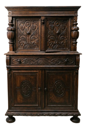 Early 20th Century Carved Oak Jacobean Revival Cabinet